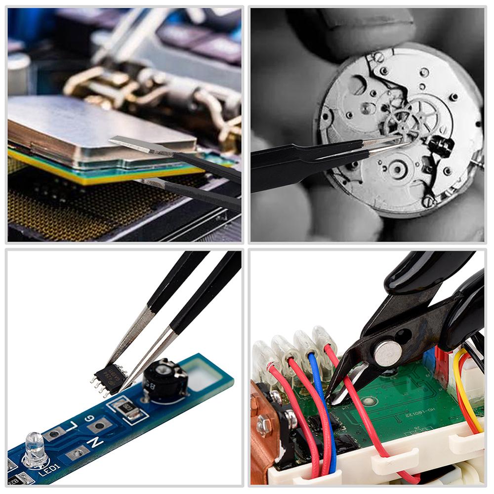 JCD Ceramic Precision Tweezers Set With Wire Stripper Cutter For Electronics Soldering DIY Cell-Phone Home Repair Tools Kit