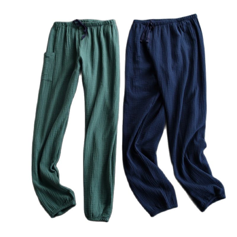 Pantalones de dormir de crepé de algodón para mujer, ropa de dormir de color sólido, pantalones de dormir de cintura elástica, pantalones de noche de salón, novedad de otoño