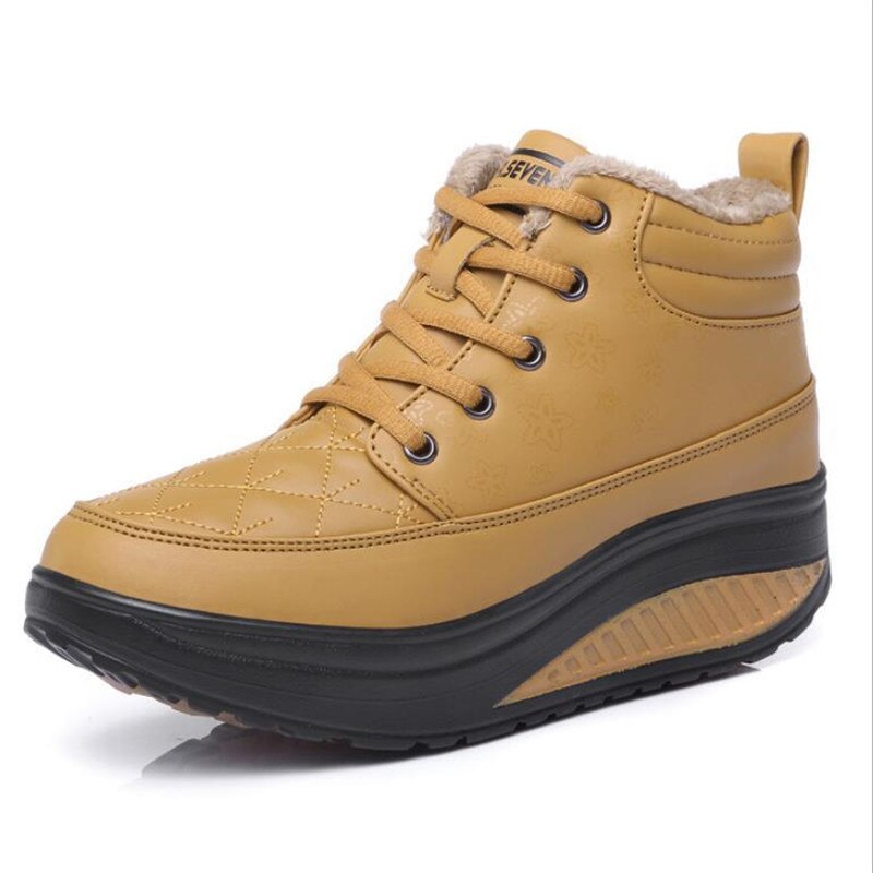 Femmes Bottes D'hiver À Lacets Baskets Thicksoled Loisirs Bottes De Voyage Solide À Tête Ronde de Couleur Slip Femmes Neige Bottes Augmentent Dans