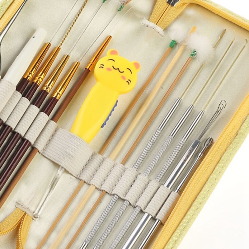 16 stuks oorsmeerverwijderaar, oorreiniger, handgemaakte oorstokjesset, gezondheidszorggereedschap met leren etui