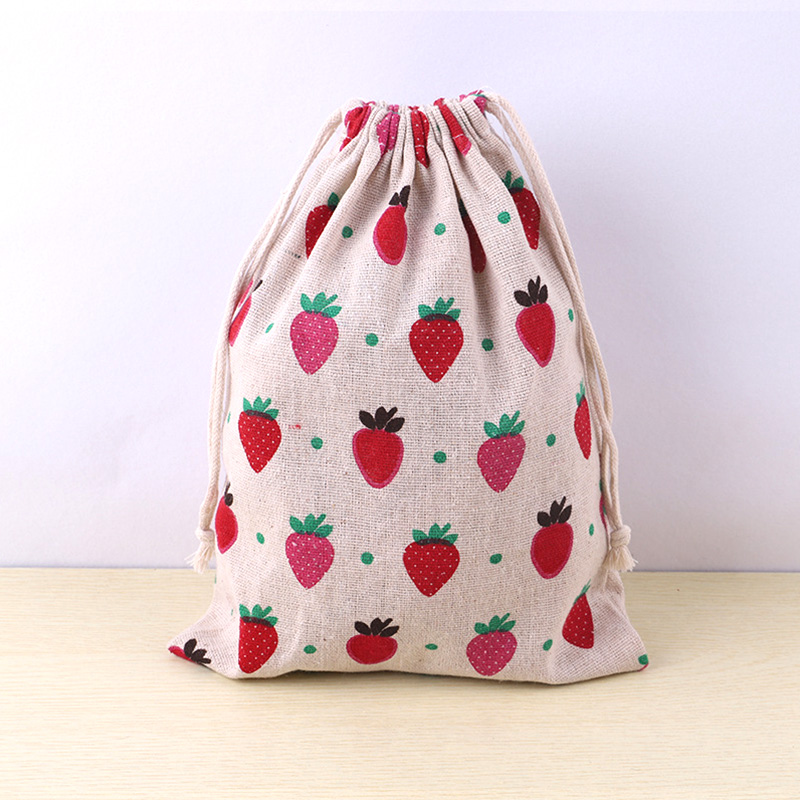 Bolsa de tela de lino y algodón con cordón para niños, bolsa de almacenamiento de zapatos de tela de viaje con estampado de plantas y animales, estuche de maquillaje, de Navidad: L / Rojo