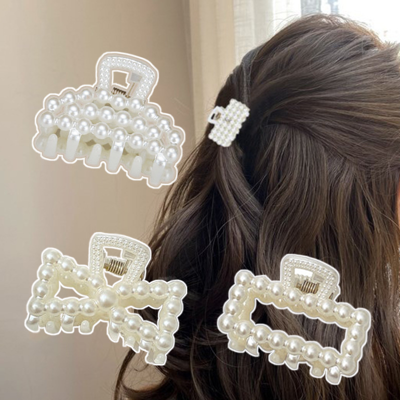 Horquilla geométrica con perlas pequeñas y medianas para mujer y niña, pinzas para el pelo de cangrejo, accesorios para el cabello, novedad de