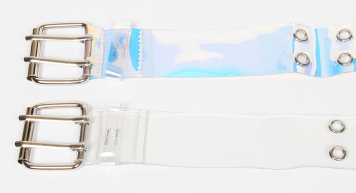 cinturón de PVC de dos filas para mujer, hebilla de doble Pin, cinturones transparentes de cintura blanca para mujer, cinturón para Vestido vaquero para mujer