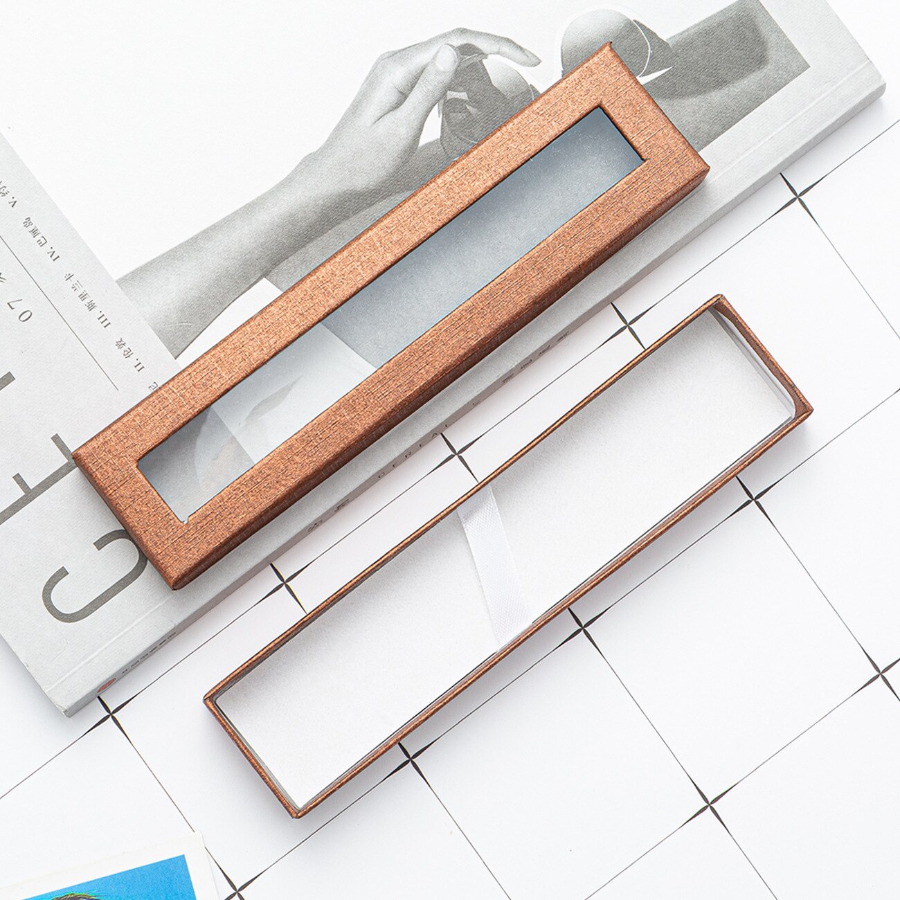 Pen Box Transparent Window Paper Packaging Gel Pen Box Pencil Cases Pen Boxes and Packaging Jewelry Box Pencil Box: Rose gold