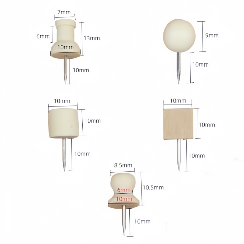 1Box Wood Push Pin Decoration Thumb Tacks Wooden Head Pin Wood Map Tacks Marking Pin For Cork Boards Bulletin DIY Craft Projects