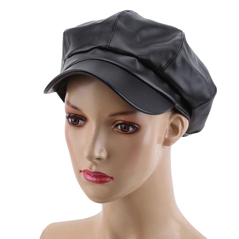 Gorras de piel sintética de Color liso para mujer, gorros octogonales, casuales, Vintage, unisex