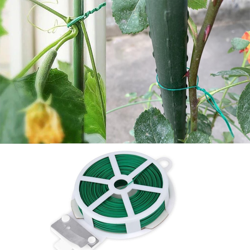 Bærbare 100m rulle wire snoet bånd grønt havekabel &amp; havearbejde klatrere slicer plantestøtte &amp; plejehaveforsyninger