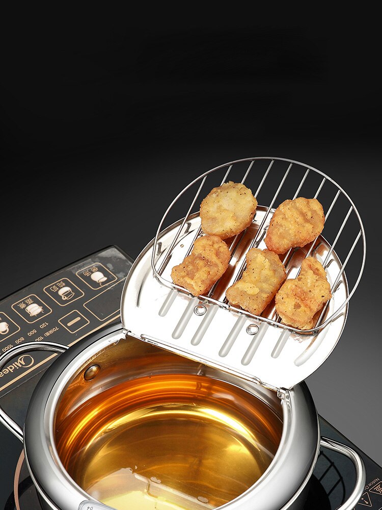 Japanse Frituren Pot Met Een Thermometer En Een Deksel 304 Roestvrij Staal Keuken Gebakken Frietjes Chickentempura Friteuse Pan 20 24 Cm