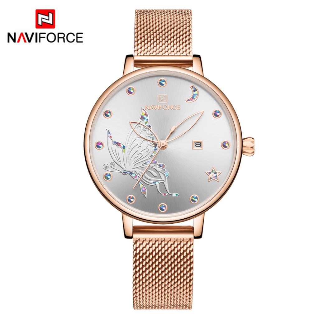NAVIFORCE Luxe Horloge Vrouwen Mode Jurk Quartz Dames Mesh Rvs 3ATM Waterdicht Casual Horloges voor Meisje