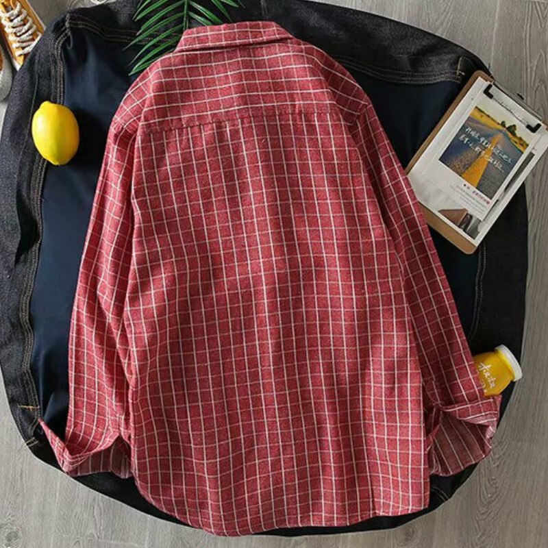 Plaid Shirt Mannen Lange Mouwen Streetwear Kleding Heren Shirts Harajuku Top Mannetjes Vintage Plus Size Fashions Koreaanse Stijl Eenvoudige