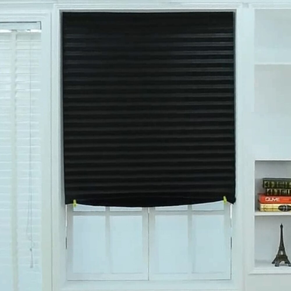 Blackout Pleated Window Shades Window Blind Blackout Light Block Cordless Black 35"X59"