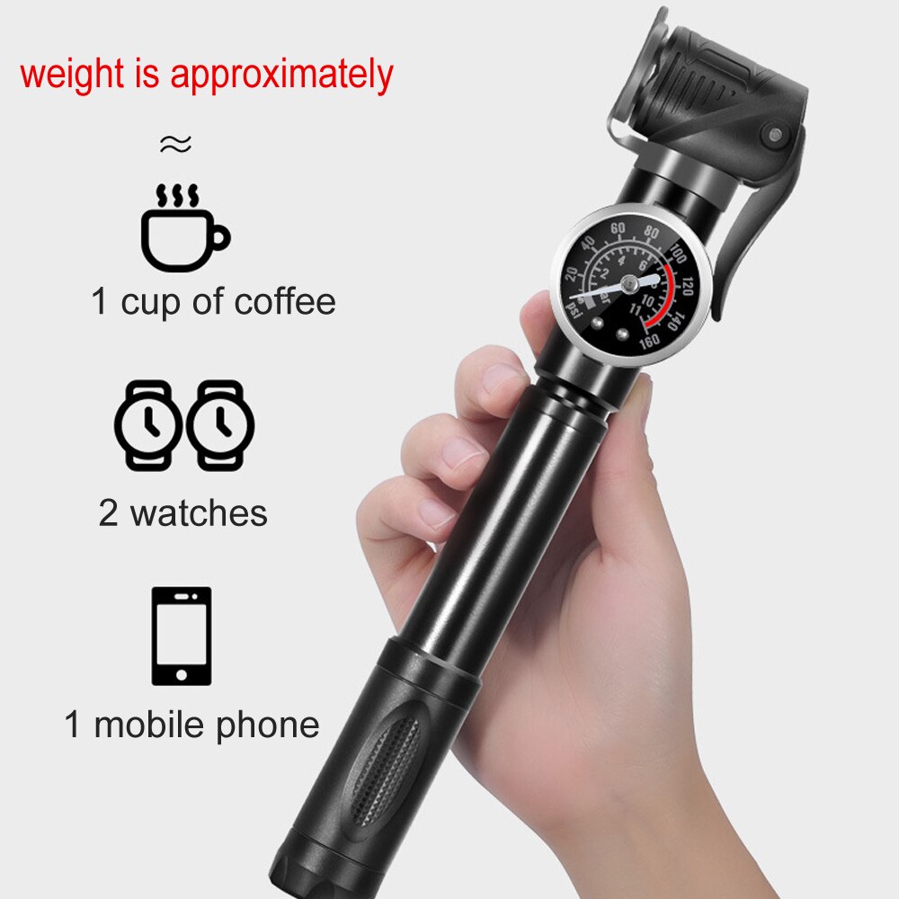 160PSI Hoge Druk Fietspomp Hand Mini Pomp Fiets Air Inflator Compressor Met Houder Voor Schrader/Presta Ventiel Fietspomp