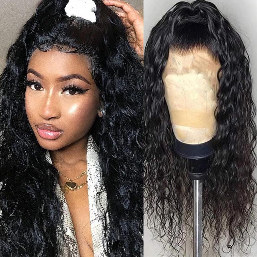 Black Water Wave Synthetic Lace Front Wig Baby Hair Wave Heat Resistant Fiber Hair Half Hand Tied Wig