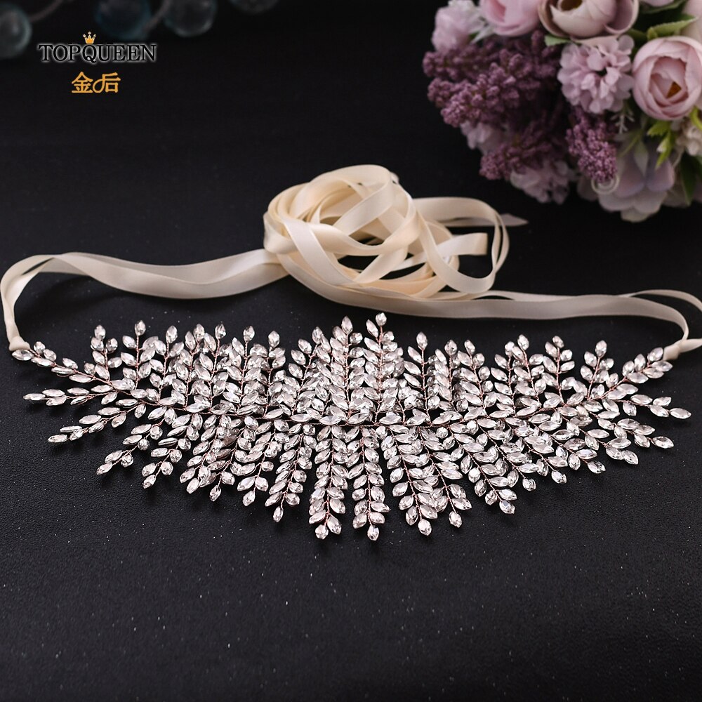 TOPQUEEN Rose Gold Jeweled Belt Wedding Dress Belt Rhinestone Belts for Women Formal Belt for Women Dresses Bridal Sash SH238-RG