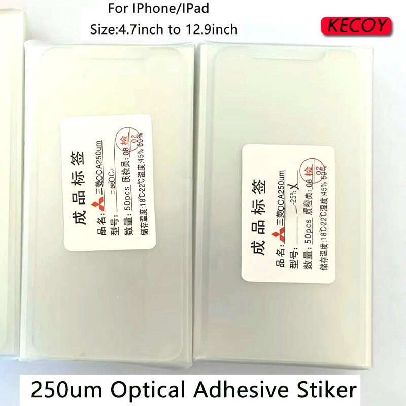 50Pcs 250um 4.7 5.5 5.8 6.0 6.1 6.5 Inch Oca Lijm Film Optical Clear Adhesive Voor Iphone Xs Max 6S 7 8Plus Crakced Glas Reparatie