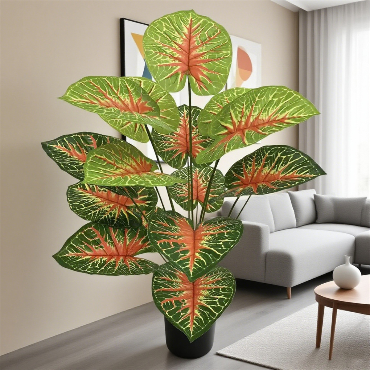 Artificial Green Plant, 18 Leaf Drip Water Guanyin Green Luo Leaf Plant St Patrick's Day Easter Decor Faux Potted Plants