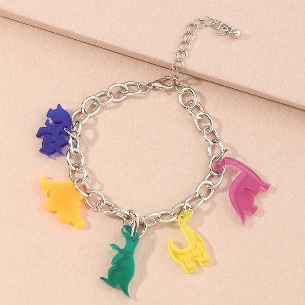 1Pcs Cute Acrylic Dinosaurs Bracelets Candy Colors Resin Cartoon Animal Bracelet Birthday Girls Women Handmade Jewelry