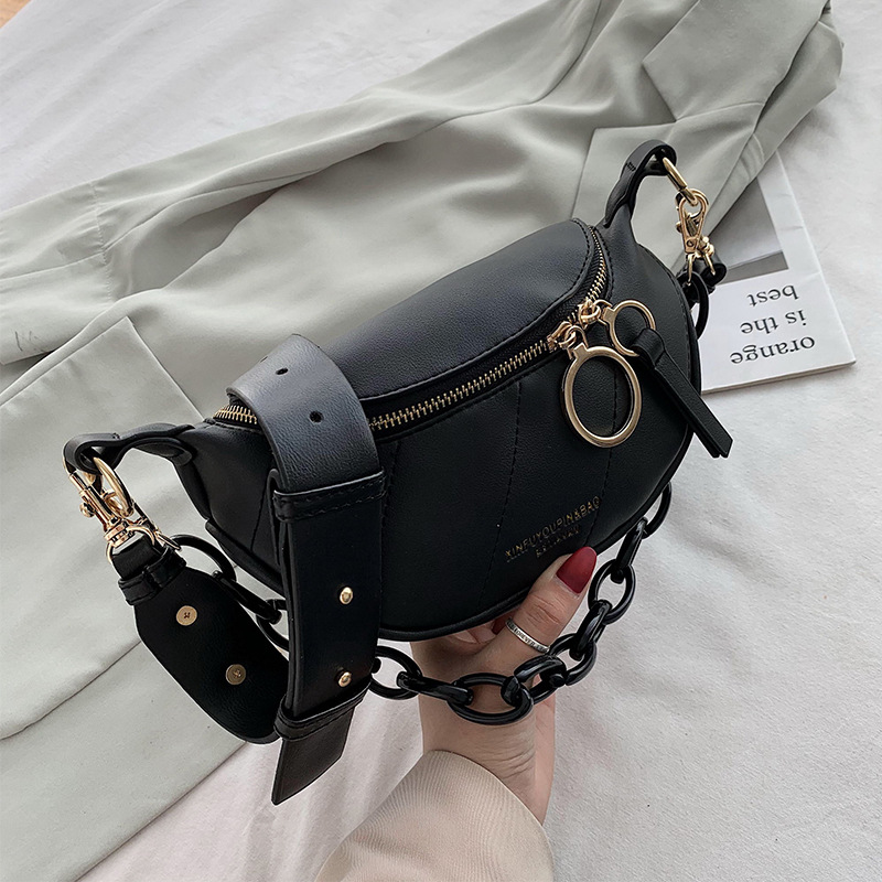 Shoulder Bag Women&#39;s Banana Pouch Solid Color PU Leather Chest Bag ladies Female Small Waist-Bag Black white Belt Bag