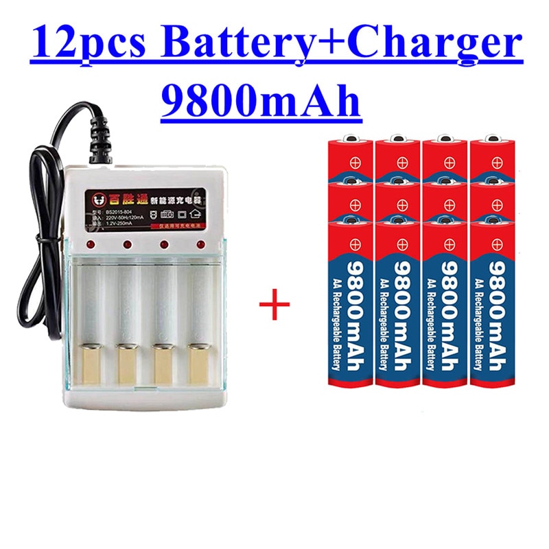 Tag Aa Batterij 9800 Mah Oplaadbare Batterij Aa 1.5 V. Oplaadbare Alcalinas Drummey + 1Pcs 4-Cell Battery Charger