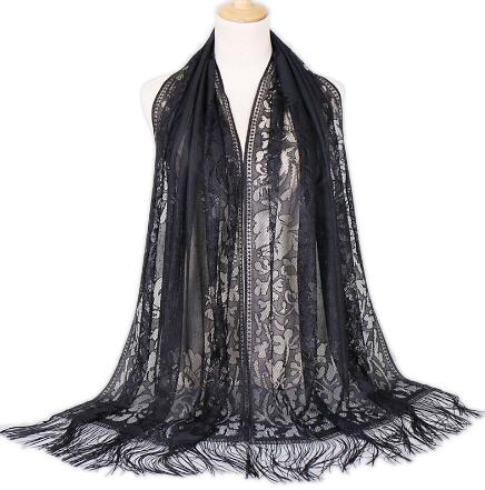 Women Cotton Polyester Floral Lace Scarf Shawl Tassels Party Wedding Lace Veil India Arab Muslim Hijabs Scarves