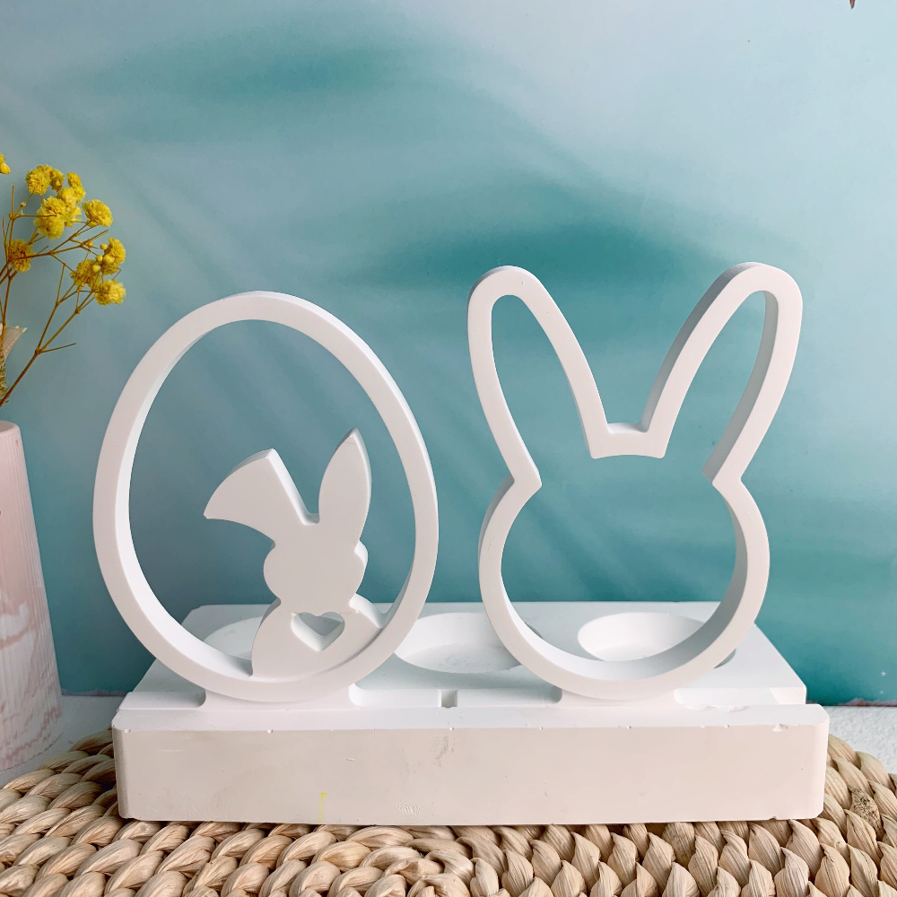 Vela de conejo hueca 3D, adornos decorativos, candelabro, molde de yeso, molde de silicona DIY, de Pascua, decoración del hogar hecha a mano