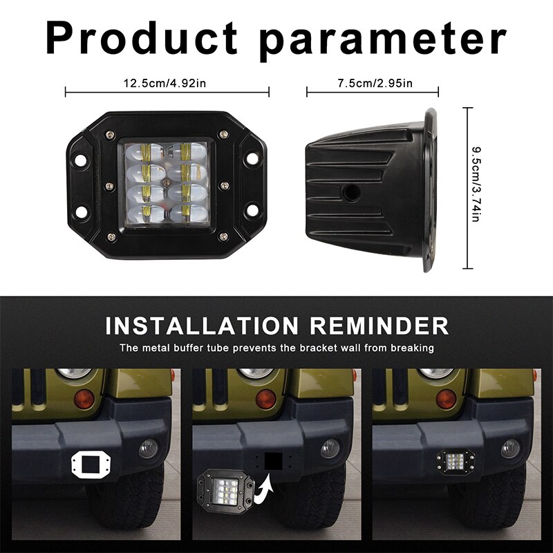 2 pcs 4 inch 200W LED spotlight combination beam work light fog light driving light square 12V suitable for off-road vehicles