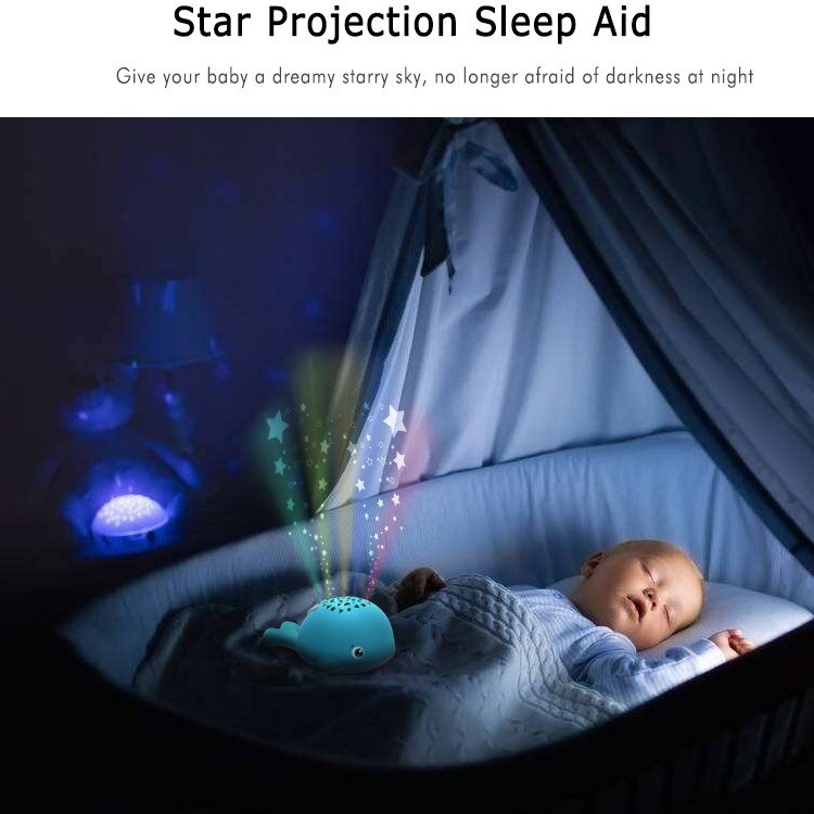 Natlys hvalformet baby lysende projektor maskine musikafspiller led søvnlampe dyr lampe baby læremaskine