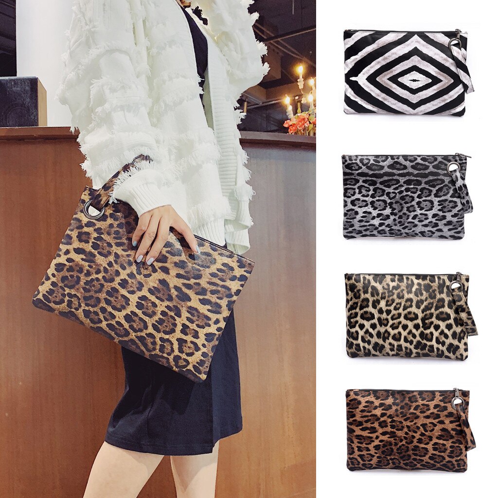 20# Women Evening Party Vintage Leopard Clutch Handle Bag Retro Zipper Messenger Bags Shoulder Simple Crossbody Bag