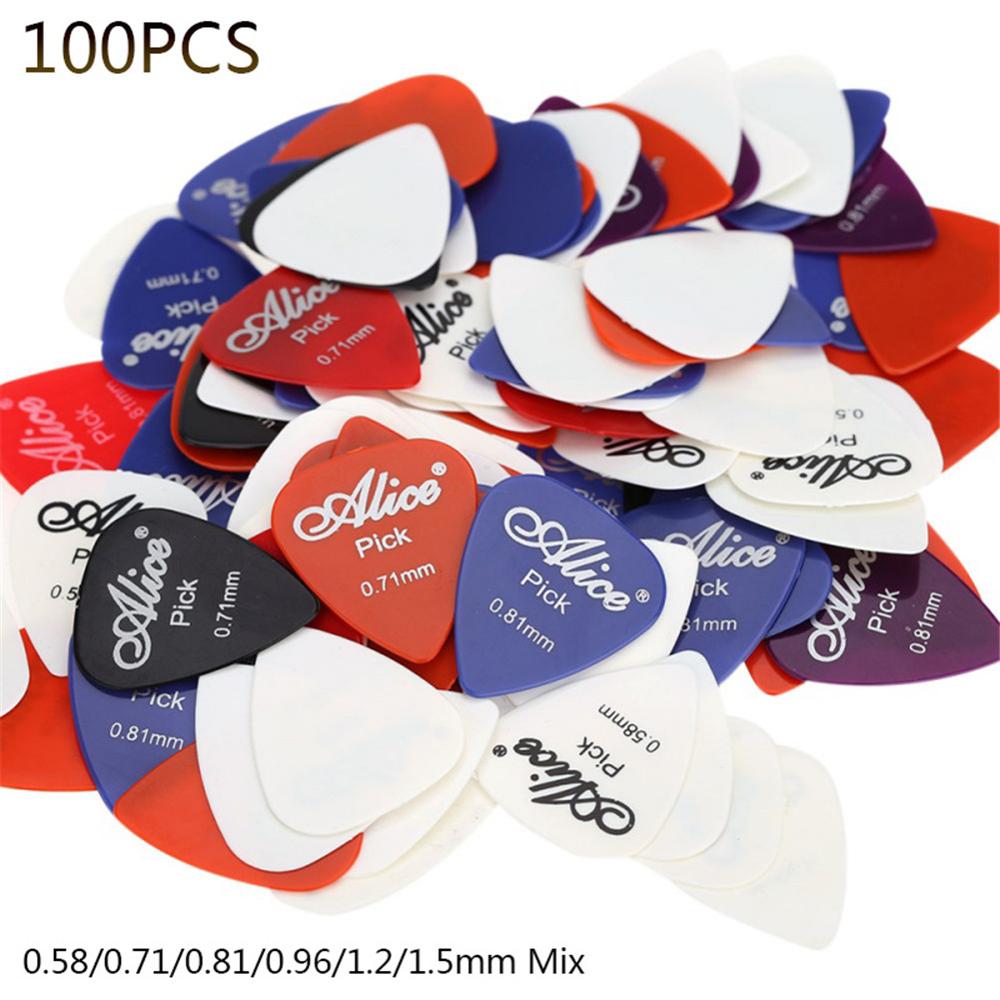 100 Uds púas de Guitarra eléctrica antideslizantes mate Guitarra Pick 0,58/0,71/0,81/0,96/1,2/1,5mm piezas de accesorios de bajo de Guitarra mixta
