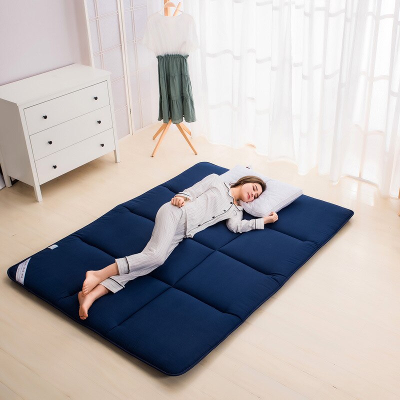 Japanse tatami 120*200cm winterbedovertrek donkerblauw bedkussen warm bedset 1pc vloertatami gemakkelijk op te bergen vochtwerende sprei: Donkerblauw / 90 by 190cm