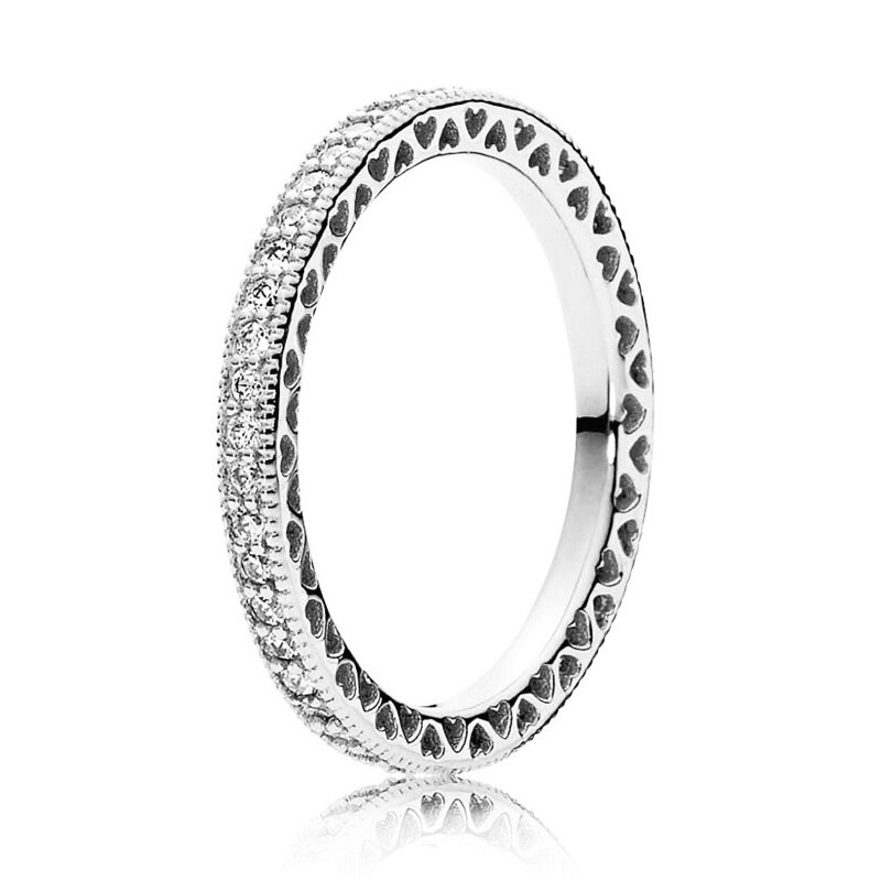 Anillo de Plata de Ley 925 Original para mujer, corazones de amor apilables con anillos de cristal para mujer, de de boda, joyería Europea fina: Silver / 8