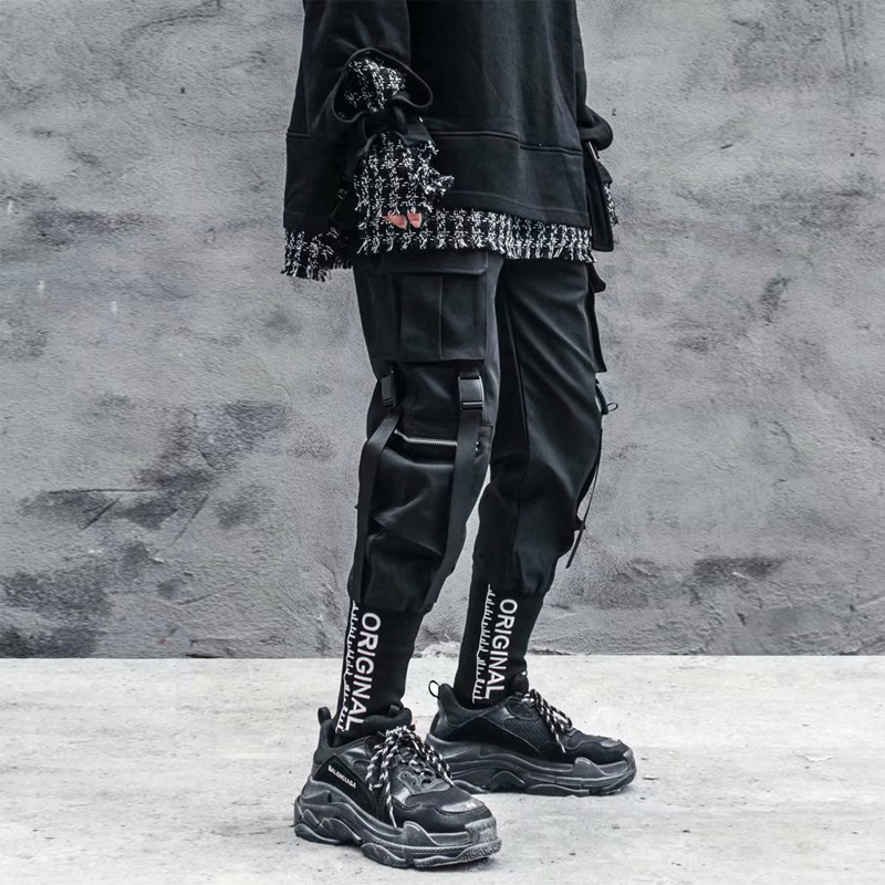 Stilig japansk harajuku streetwear bukse for menn båndlommer cargo joggers techwear menns bukser hip hop