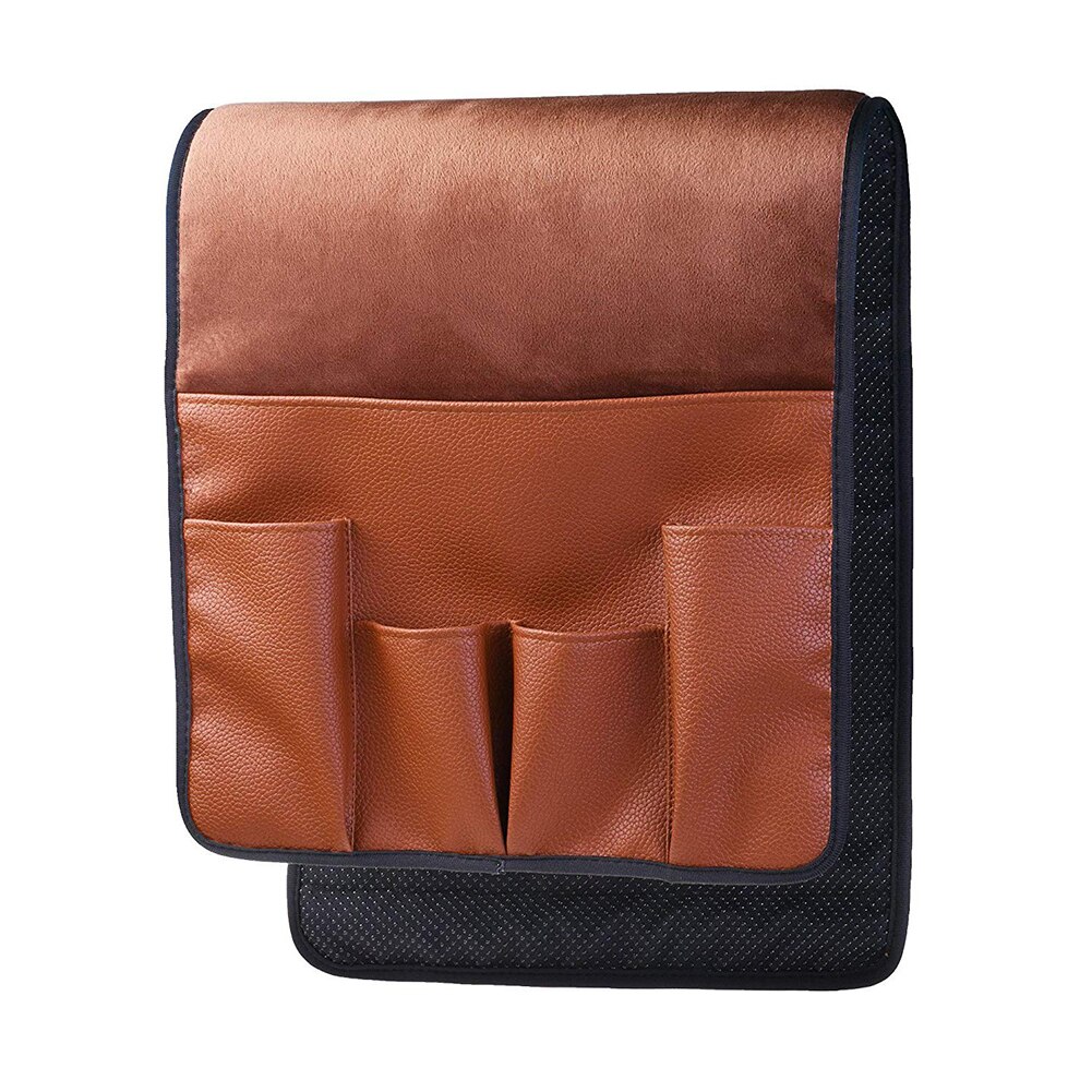 5 Pockets Organizer Couch Storage Bag Hanging Space Saving Sofa Side PU Leather For Storage Remote Controller Snack Magazine: Light Brown