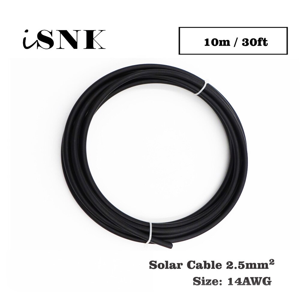 10m 30ft x 14AWG 2.5mm2 Black Color Positive wire Insulated photovoltaic electrical PV Connector cables solar panel connect