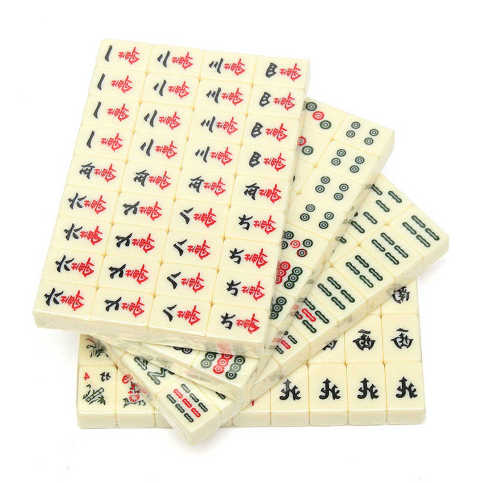 Bærbar mahjong kinesisk 144 fliser mah-jong sæt med læderæske