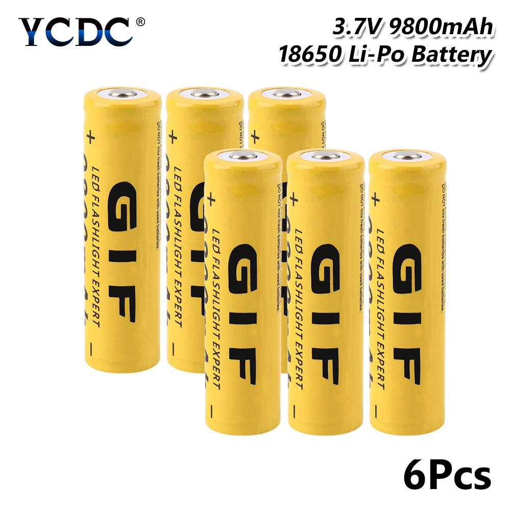 1/2/4/6/8x High Capacity 3.7V 9800mAh GIF 18650 Battery 3.7 Voltage 18650 Rechargeable Lithium Batteries Li Ion 18650 Case: 6 pieces