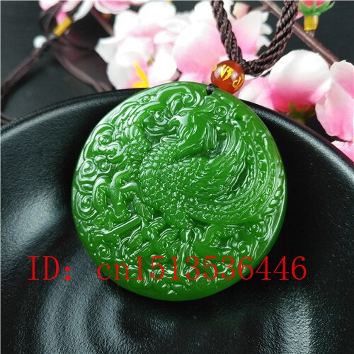 Natural Green Jade Phoenix Carved Pendant Necklace Charm Jewellery Lucky Amulet for Women Man Sweater Chain