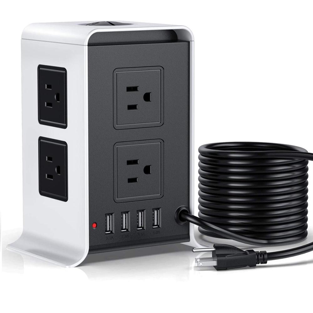 Power Strip Surge Protector with USB Outlet Socket Surge Protector Tower 8 Outlet 4 USB Ports US Plug 16.4FT/5M Extension Cord