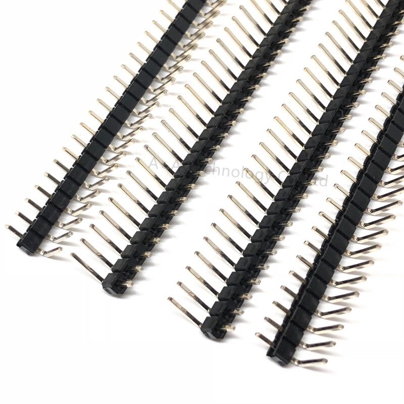 10 stk lottestift 2.54mm rett vinkeltappskontakt enkeltrad hann 2.54 knekkbar stifthode gullbelagt 40 stift