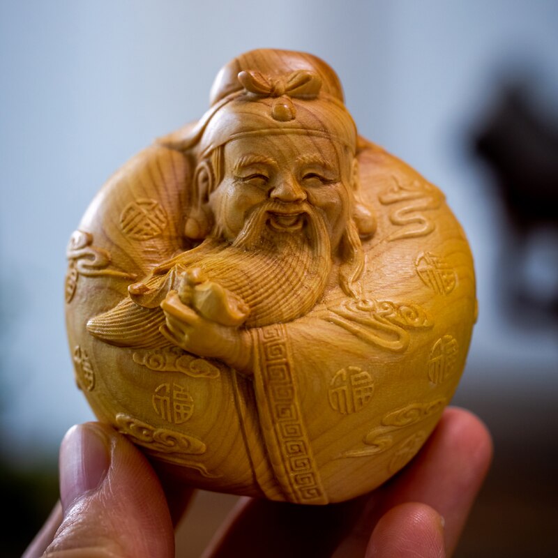 6cm 3 stk tre gud skulptur buksbom figur buddha fu lu shou tre stjerner kinesisk lykkebringende trestatue feng shui hjemmeinnredning: En