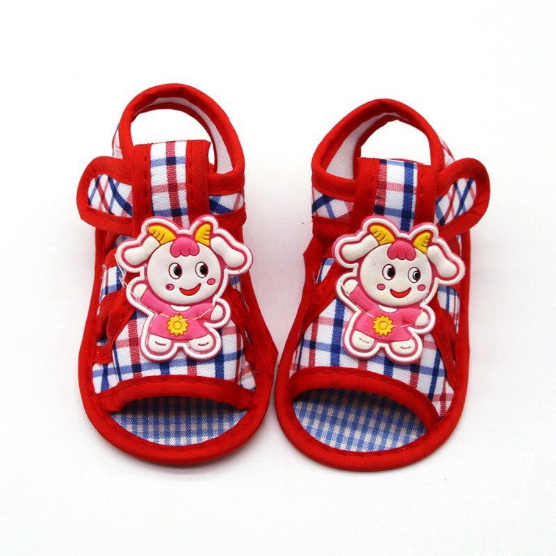 Baby sandalen cartoon dieren geruite baby katoenen sandalen casual schoenen zachte bodem baby peuter schoenen