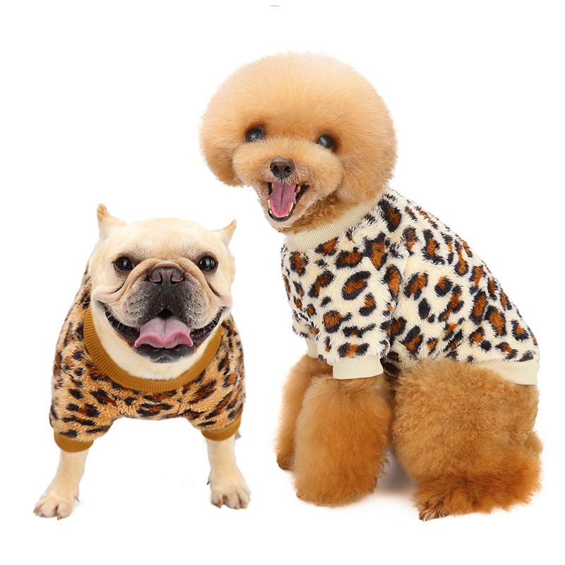 Pull léopard pour chien, vêtement de styliste pour petit et moyen gabarit, bouledogue français, carlin Pitbull, peluche épaisse, pull d&#39;hiver
