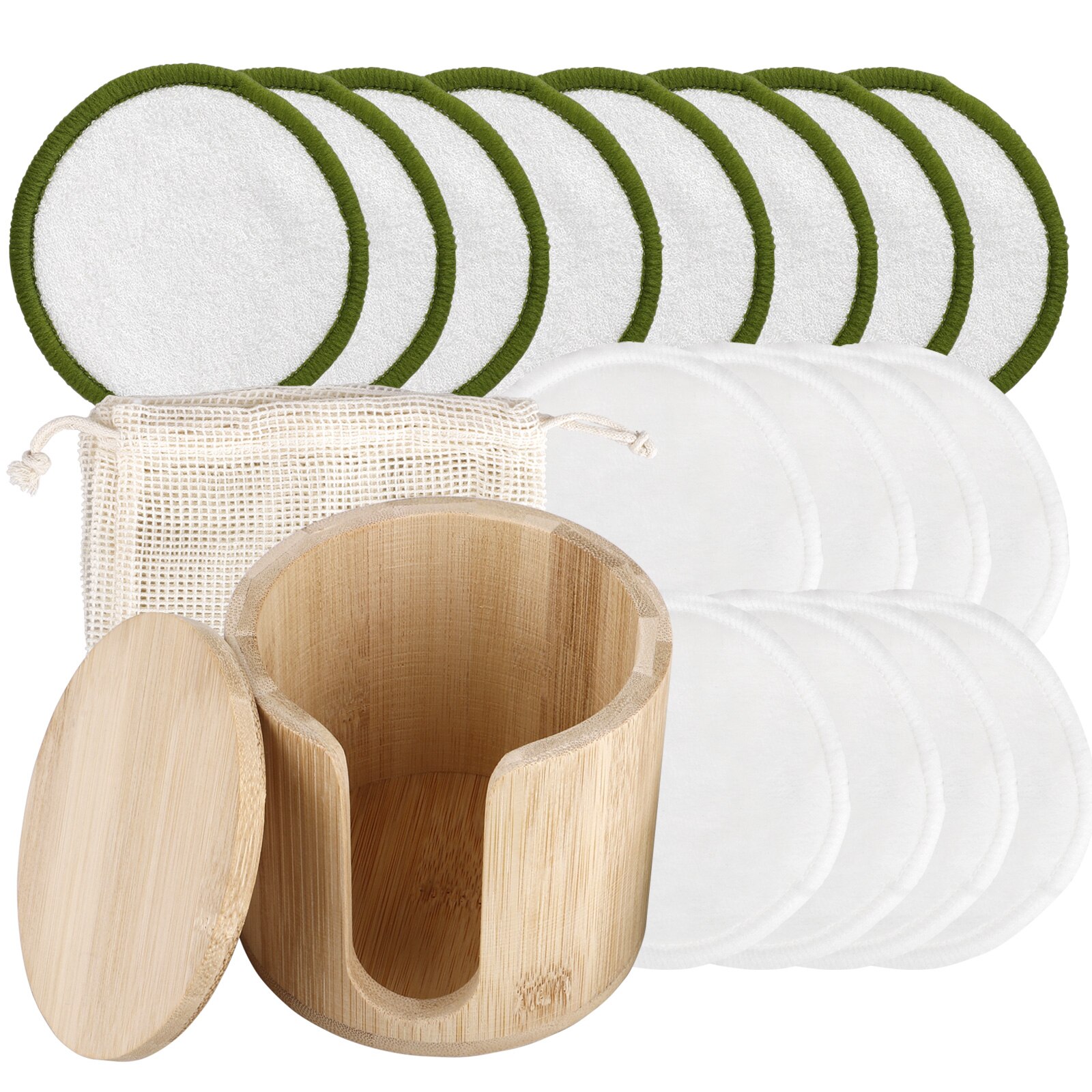 12/16/20pcs Reusable Bamboo Cotton Pads Washable Makeup Up Pads Remover Sets Washable Environmental Protection With Laundry Bag: Brown