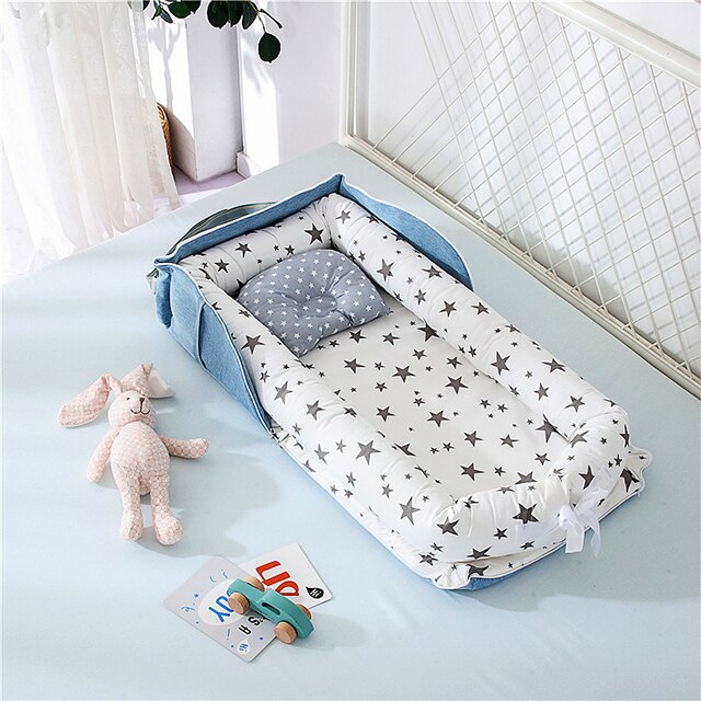 Tragbare Baby Nest Bett Reise Neugeborenen Kokon Für Schlaf Nest Weiche Waschbar Und Atmungsaktive Infant Schlafen Bett Mit Kissen: Blue stars