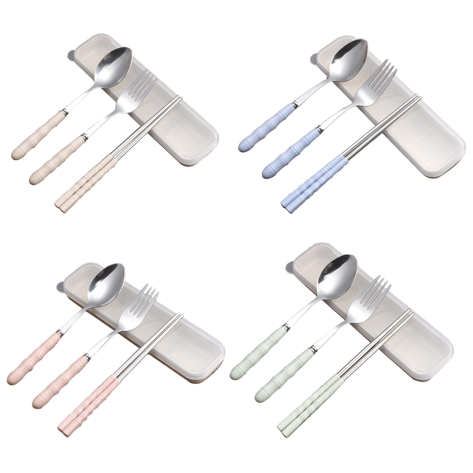 3-in-1 Stainless Steel Fork Spoon Chopsticks Set Kitchen Accessories Travel Dinner ware Sets With Plastic Case для кухни