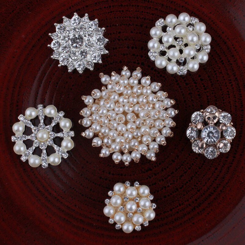 30 stks Vintage Handgemaakte Metalen Decoratieve Knoppen + Crystal Parels Craft Supplies Plaksteen Strass Knoppen voor Haar Accessoires