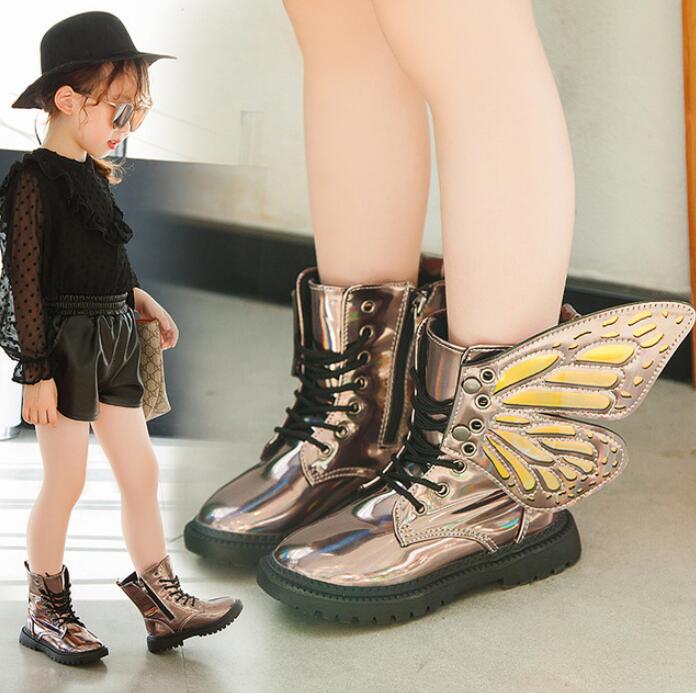 Herbst Winter Art Schuhe PU Leder Wasserdicht FlüGel Martin Stiefel freundlicher Schnee Stiefel Mädchen Jungen Hohe Stiefel Turnschuhe