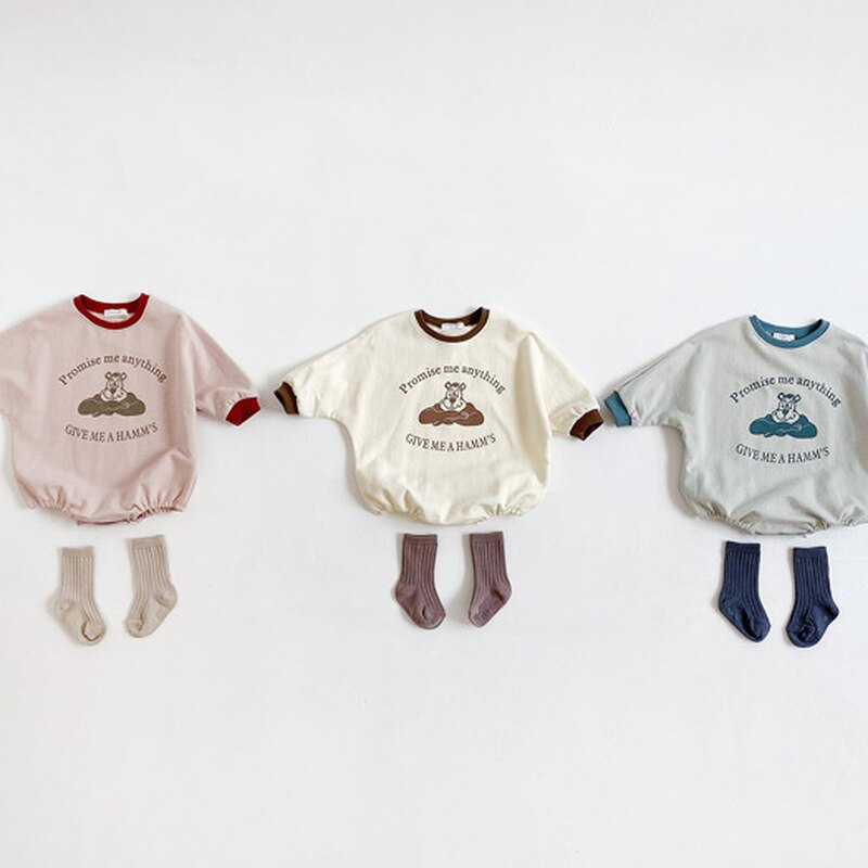 5355 Koreaanse Kinderen Romper Herfst Jongens En Meisjes Baby Zachte Cartoon Crew Hals Een Stuk Creeper