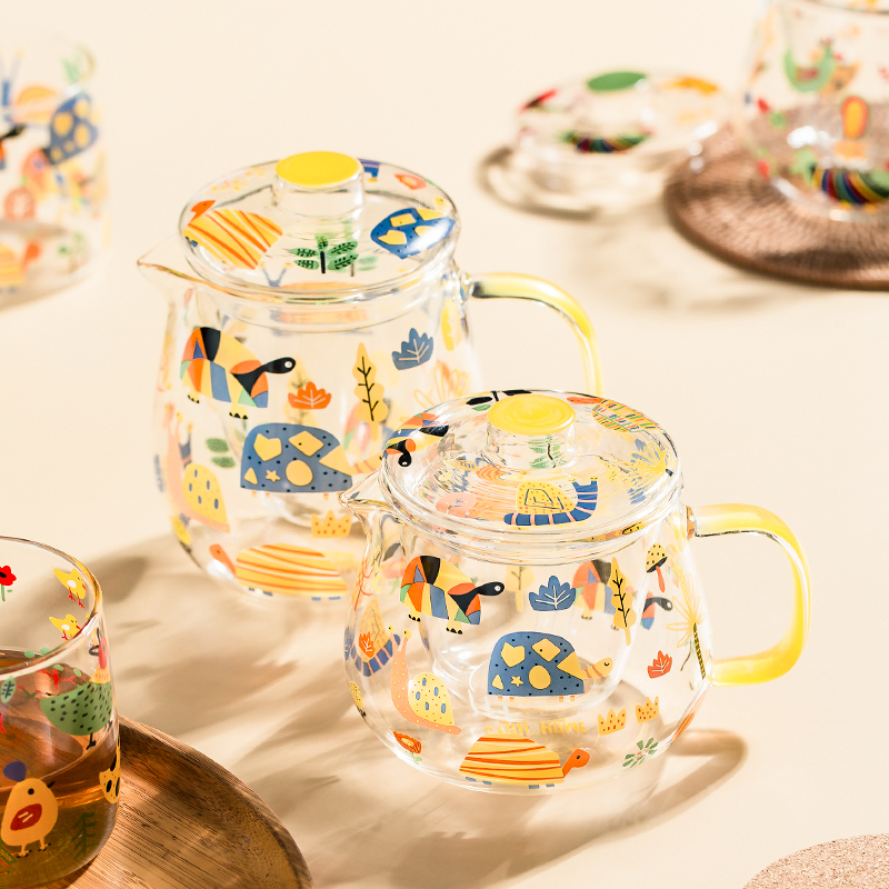 Braziliaanse Stijl Schildpad Kip Afdrukken Theewaar Glazen Theepot Voor Kachel Hittebestendige Temperatuur Explosieveilige Thee Zetgroep