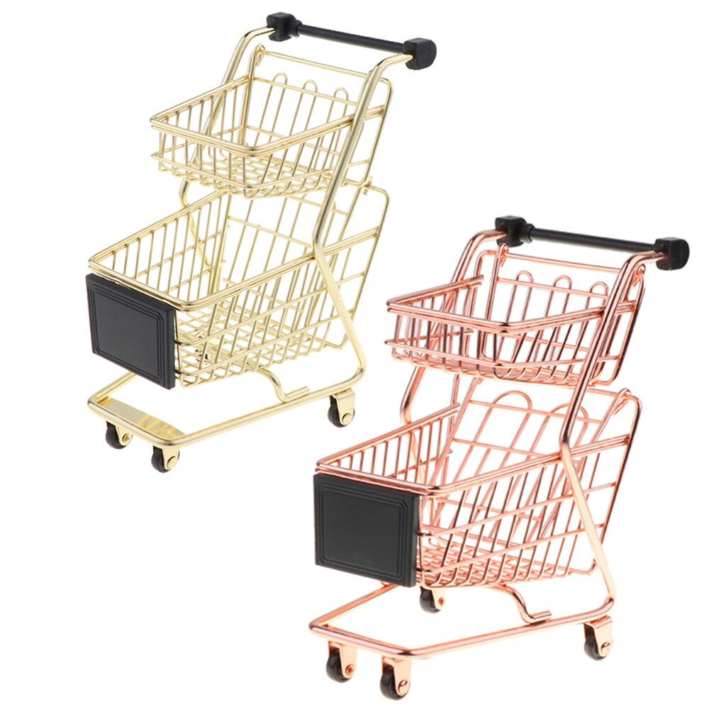 Mini Shopping Cart with Sturdy Metal Frame Pen/Cards Holder Desk Storage Toy